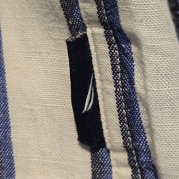 NAUTICA Mens Striped Linen Button Down Shirt Two Tone Blue Ivory Size Medium - Picture 5 of 9